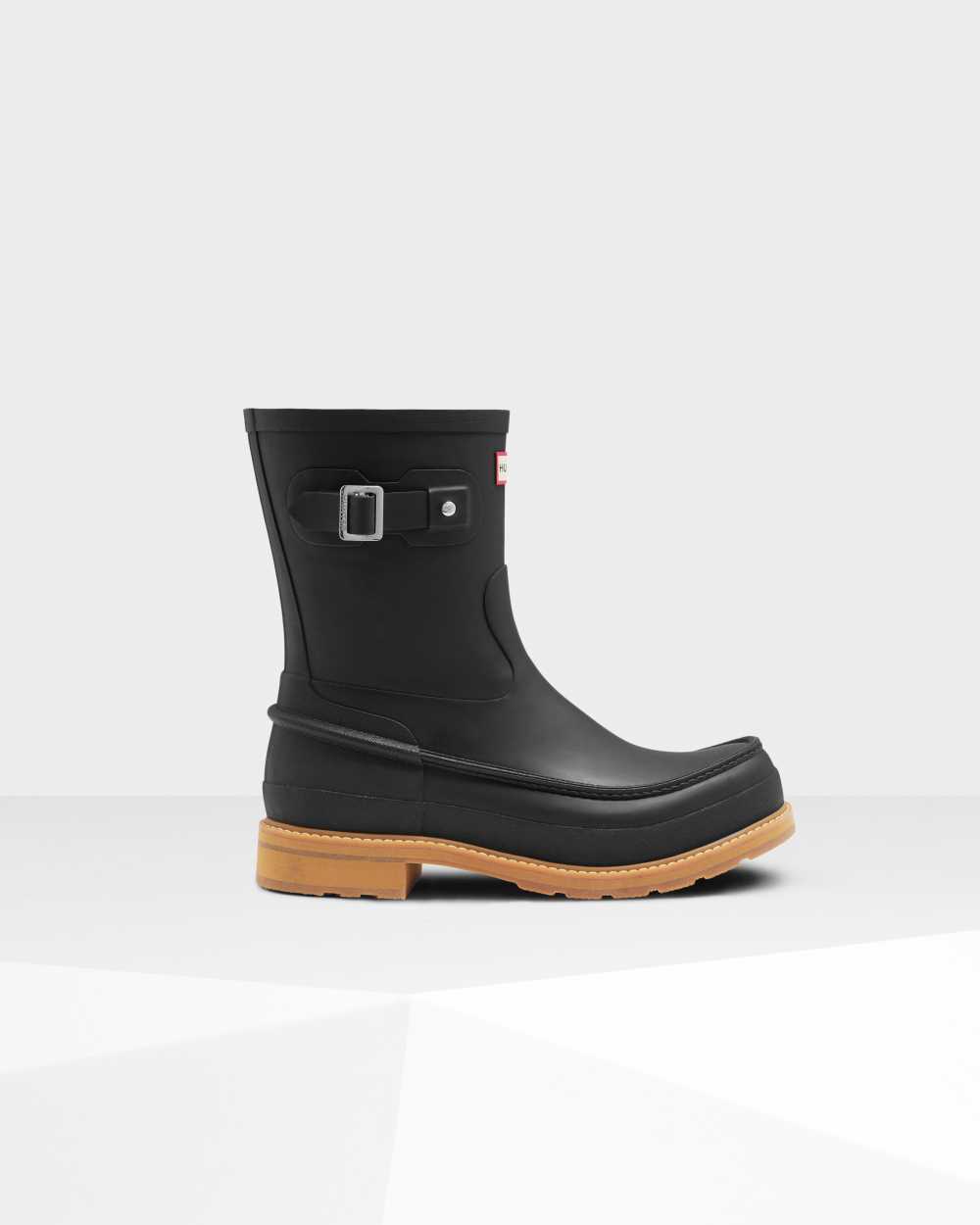 Mens Hunter Original Moc Toe Short Rain Boots Black | VLKBHG-728